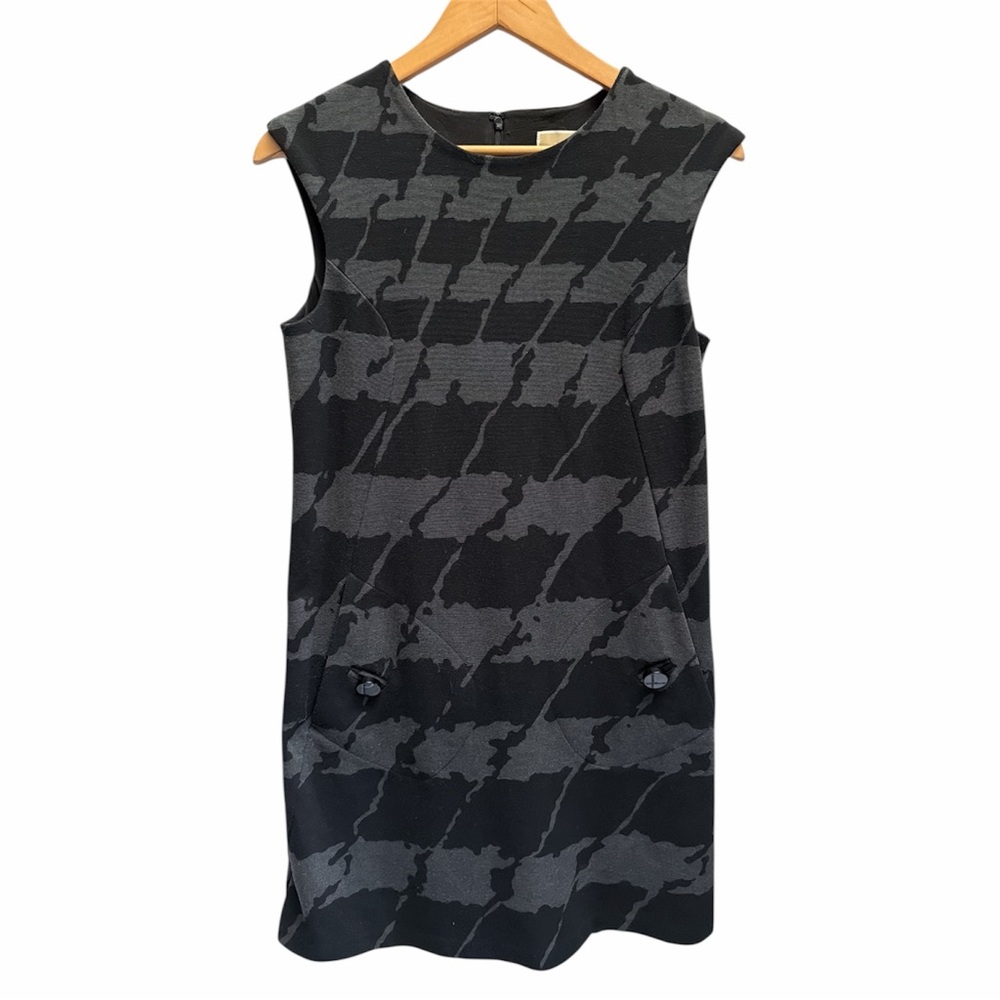 Micheal Kors Houndtooth Black+Grey Sleeveless Shift Dress size S